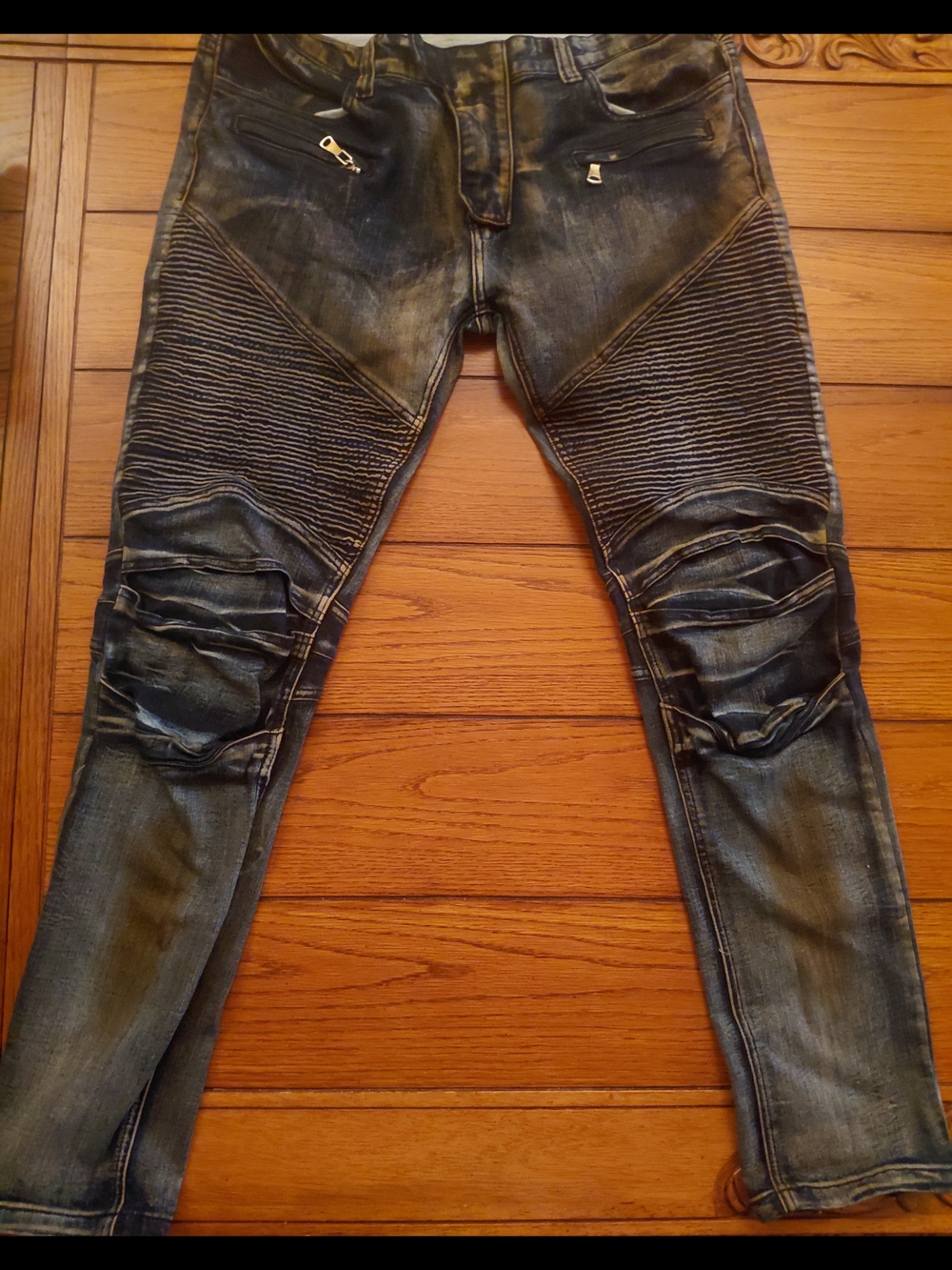 Balmain Men's Distressed Black-Blue Biker Skinny Jeans